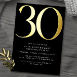 Cooles Schwarz und Gold | Frauen oder Männer 30. G Folieneinladung<br><div class="desc">30. Geburtstagseinladungen im modernen Stil mit einer großen Überschrift "30" in echter metallischer Folie. Ihre Veranstaltungsdetails werden unten in einem matten weißen Schriftart gedruckt. Unisex Design mit goldenen Akzenten auf kontrastierendem schwarzen Hintergrund. (Hintergrundfarben können mit dem Design-Tool geändert werden. Sie können auch die Art der metallischen Folie ändern.)</div>