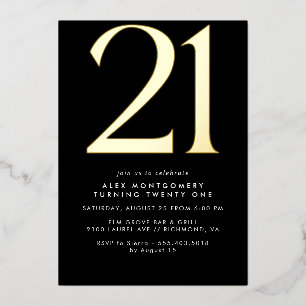 Cooles Schwarz und Gold   Männer oder Frauen 21. G Folieneinladung