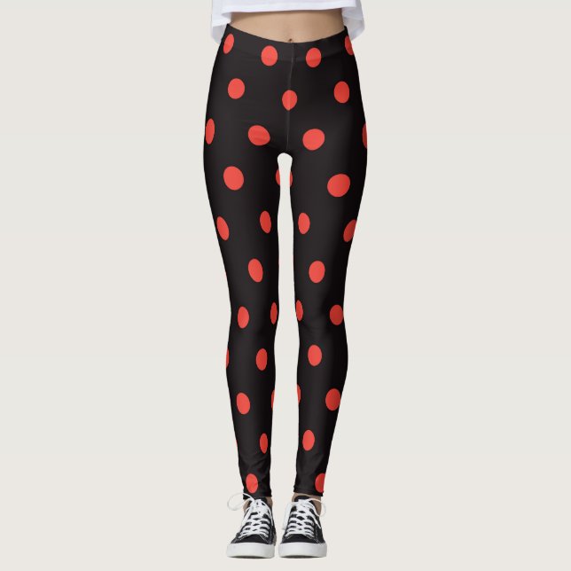 Cooles Schwarz-und Rot-Polka-Punktmuster-Leggings Leggings (Vorderseite)