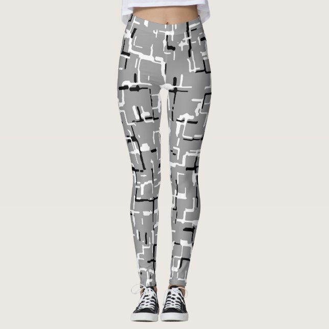 COOLES Schwarz-weiß-Grau-Abstraktes Muster Leggings (Vorderseite)