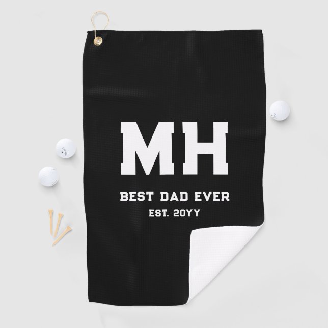 Cooles Schwarz-Weiß-Modernes Monogramm Bester Vate Golfhandtuch (Insitu)