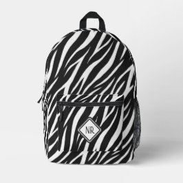 Cooles Schwarz-Weiß-Muster Zebra Print Monogram Bedruckter Rucksack
