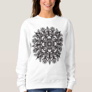 Cooles Schwarz-Weiß-Pilz-Botanisches Mandala Sweatshirt