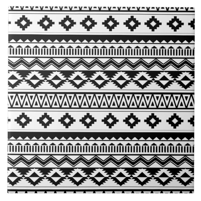 cooles Schwarz-weißes aztec-Fliesenmuster Fliese (Vorderseite)