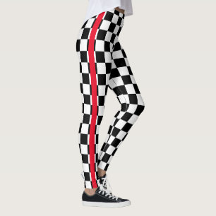 Cooles Schwarz-weißes Markierungsfeld Red Strip Leggings