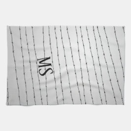 Cooles schwarz-weißes Stacheldraht Monogram Geschirrtuch