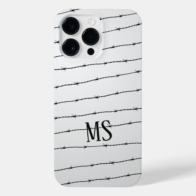 Cooles schwarz-weißes Stacheldraht Monogram iPhone Hülle (Rückseite)