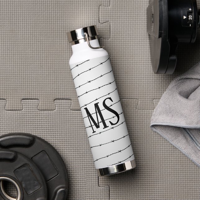 Cooles schwarz-weißes Stacheldraht Monogram Trinkflasche (Fitnessstudio)