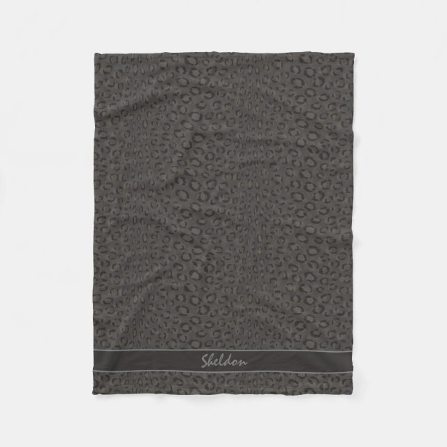 Cooles schwarzes graues Cheetahdruckmonogramm Fleecedecke (Vorderseite)