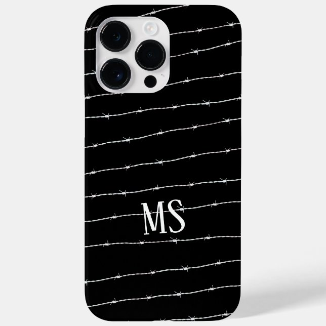 Cooles Schwarzweiß-Stacheldraht Monogram Case-Mate iPhone Hülle (Rückseite)