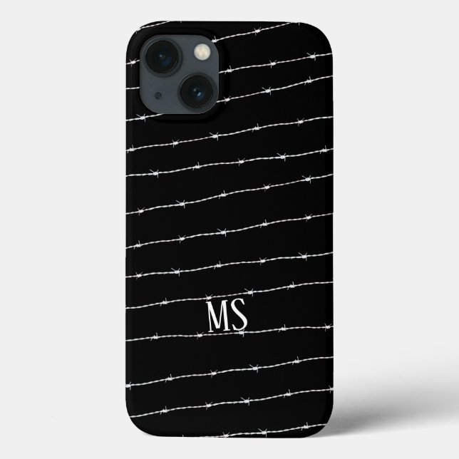 Cooles Schwarzweiß-Stacheldraht Monogram Case-Mate iPhone Hülle (Rückseite)