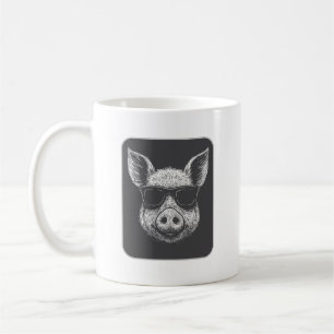 Cooles Schwein mit Sonnenbrille – Monochromer Stil Kaffeetasse