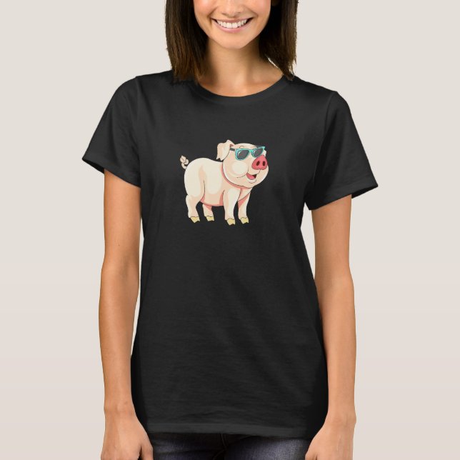 Cooles Schwein mit Sonnenbrille T-Shirt (Vorderseite)