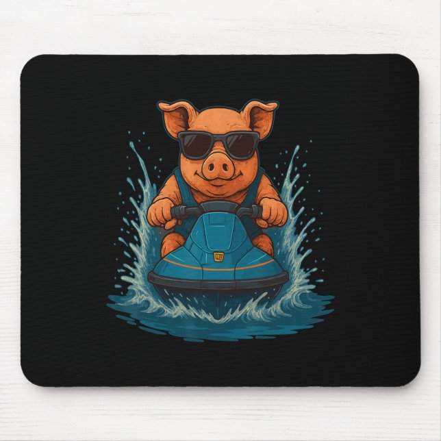 Cooles Schwein mit Sungles Bauernhof Tier Jet Ski  Mousepad (Vorne)