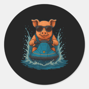Cooles Schwein mit Sungles Bauernhof Tier Jet Ski Runder Aufkleber