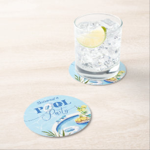 Cooles Schwimmbad Geburtstagsfeier Blaues Schwimmb Runder Pappuntersetzer