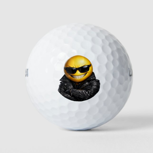 Cooles Selbstbewusstes Emoji-Lederjacke Golfball (Vorderseite)