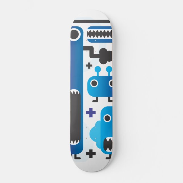Cooles Skateboard mit blauen Monstergrafiken (Vorderseite)