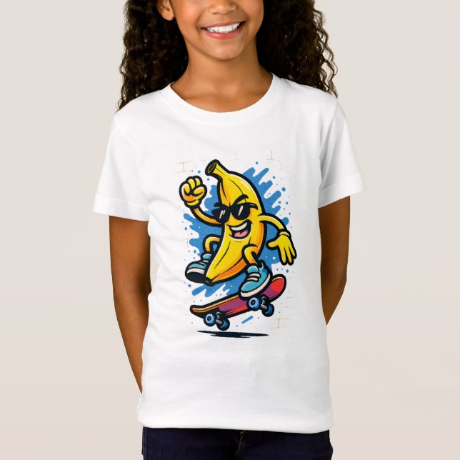 Cooles Skateboarder Banana Cartoon Kunst T-Shirt (Vorderseite)