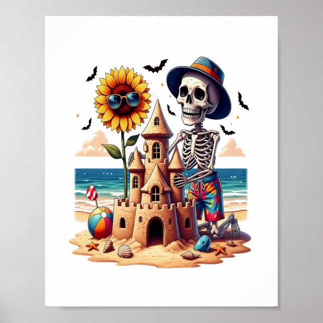 Cooles Skelett am Strand Poster (Vorne)