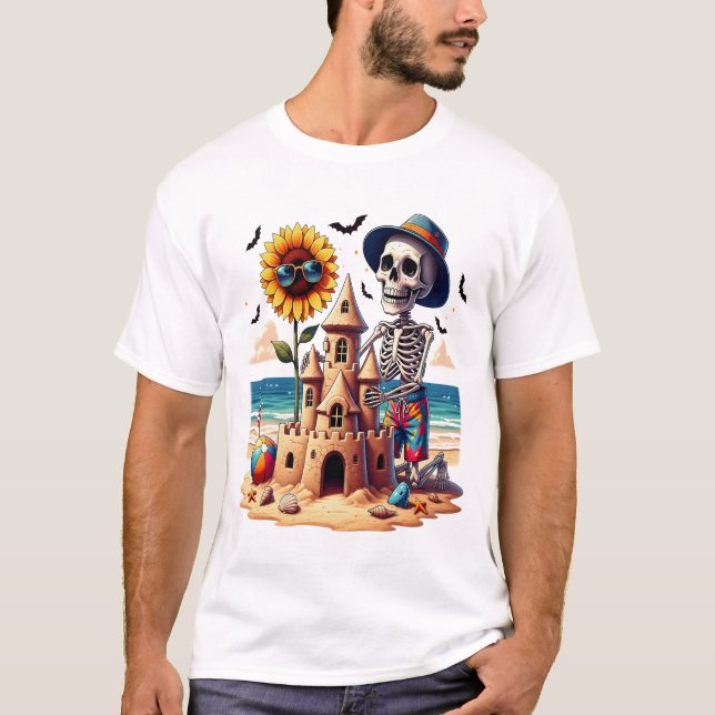 Cooles Skelett am Strand T-Shirt (Vorderseite)