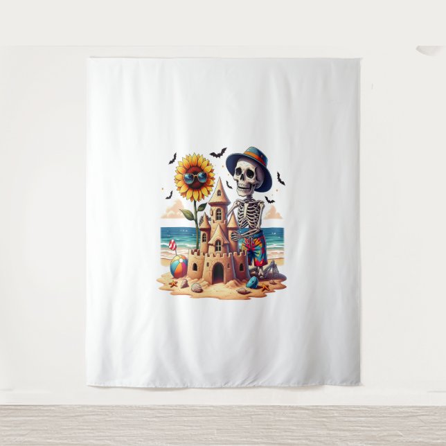 Cooles Skelett am Strand Wandteppich (Vorderseite)