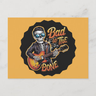 Cooles Skelett Bad to Bone mit Gitarre Feiertagspostkarte