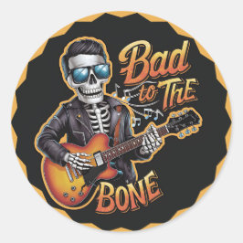 Cooles Skelett Bad to Bone mit Gitarre Runder Aufkleber