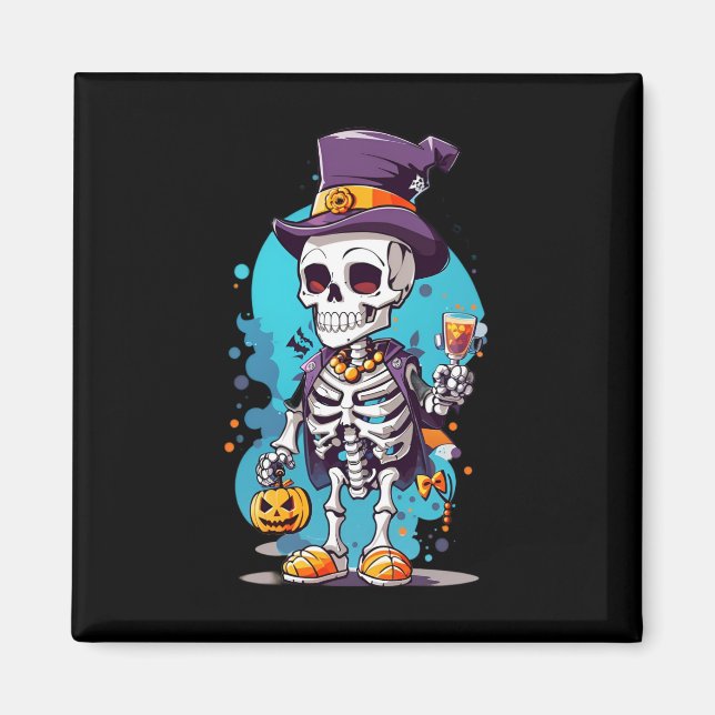 Cooles Skelett in einem Top Hat Halloween Magnet (Vorne)