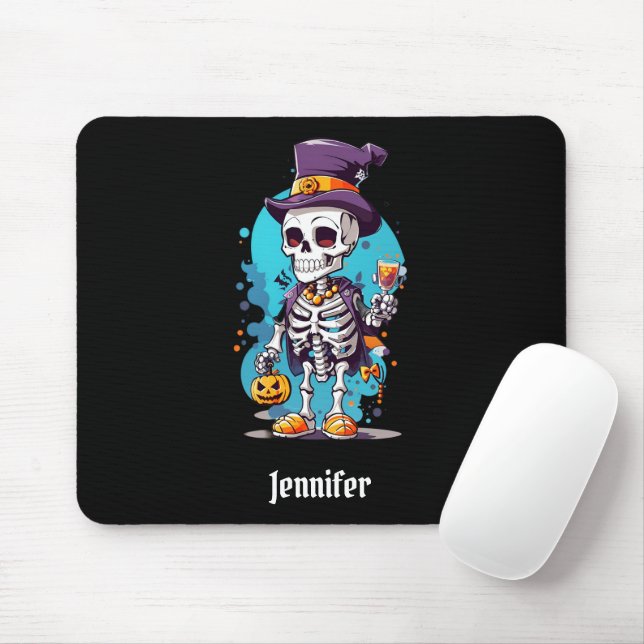 Cooles Skelett in einem Top Hat Halloween Mousepad (Mit Mouse)