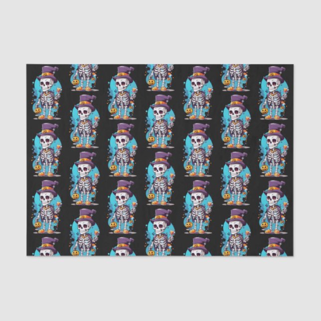 Cooles Skelett in einem Top Hat Halloween-Muster Seidenpapier (Vorderseite)