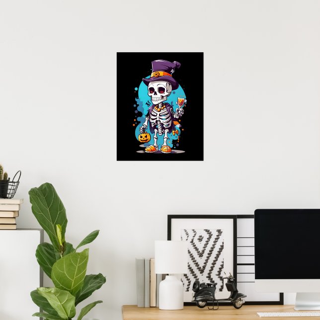 Cooles Skelett in einem Top Hat Halloween Poster (Heimbüro)