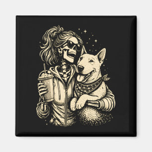 Cooles Skelett-Mädchen mit Hund - Gothischer Haust Magnet