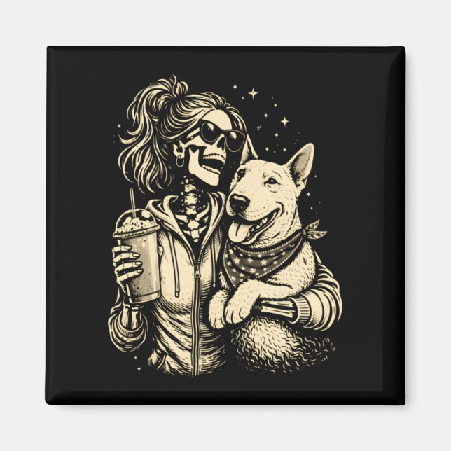 Cooles Skelett-Mädchen mit Hund - Gothischer Haust Magnet (Vorne)