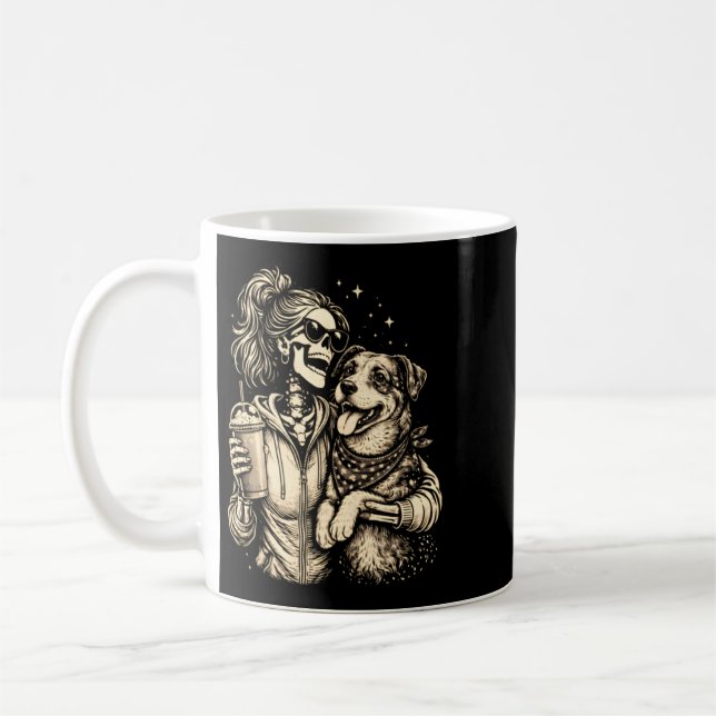 Cooles Skelett-Mädchen mit Hund - Gothischer Tierl Kaffeetasse (Links)