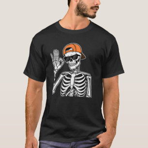 Cooles Skelett mit Orange Cap Angesagt-Hop Hallo T-Shirt