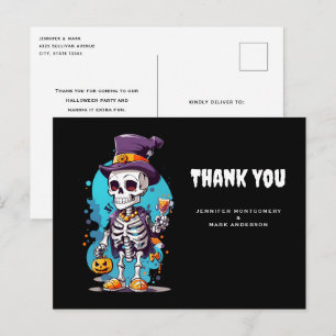 Cooles Skelett mit Zylinder Halloween Dankeschön Postkarte
