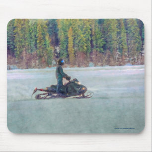 Cooles Snowmobiler am Eissee Wintersportthema Mousepad