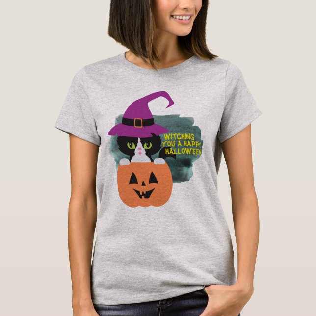 Cooles Spiel auf WordHalloween Hexenkatze T-Shirt (Vorderseite)