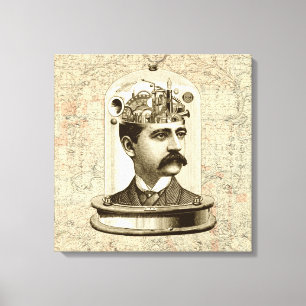 Cooles Steampunk Head Art Uhrwerk Gehirn in Glas Leinwanddruck