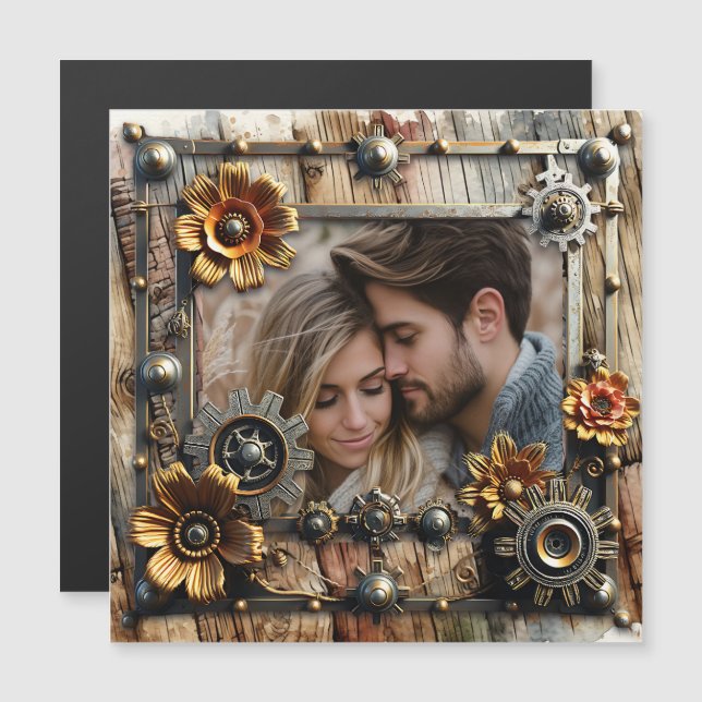 Cooles Steampunk Personalisiertes Foto Magnetkarte (Vorne/Hinten)