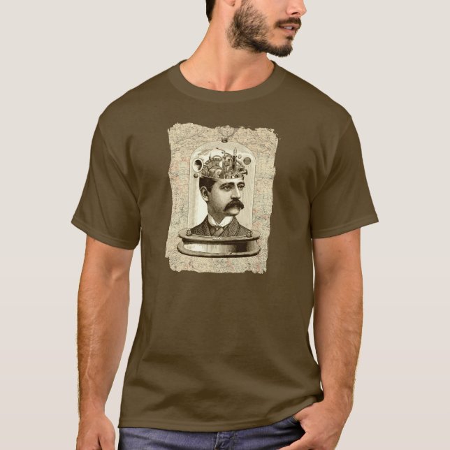 Cooles Steampunk-Uhrwerkgehirn, Kopf in Glas Art T-Shirt (Vorderseite)
