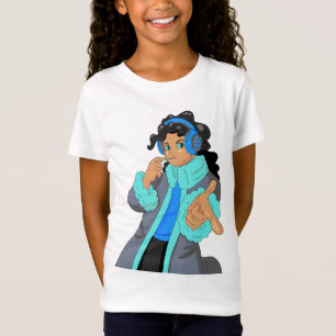 Cooles stilvolles Mädchen trägt Kopfhörer Kopfhöre T-Shirt