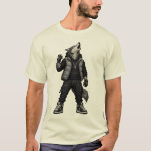 Cooles Streetwear-Wolf-Grafik-T-Shirt Urban Anim T-Shirt