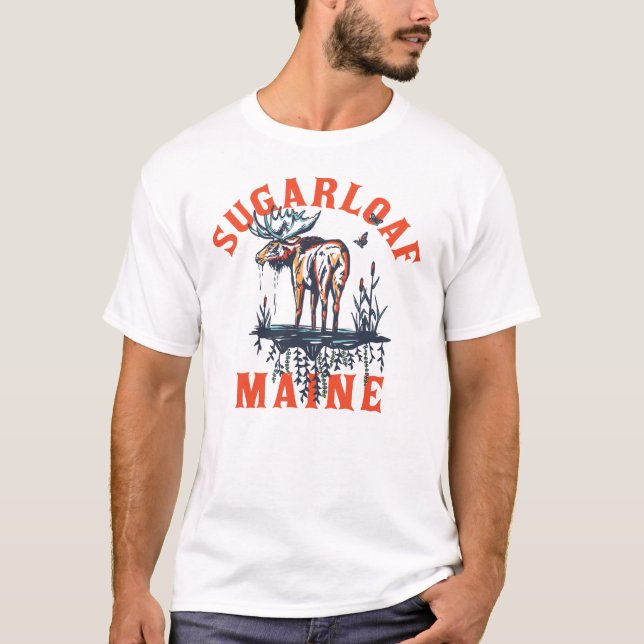 Cooles Sugarloaf, Maine Skikunst mit Elche T-Shirt (Vorderseite)