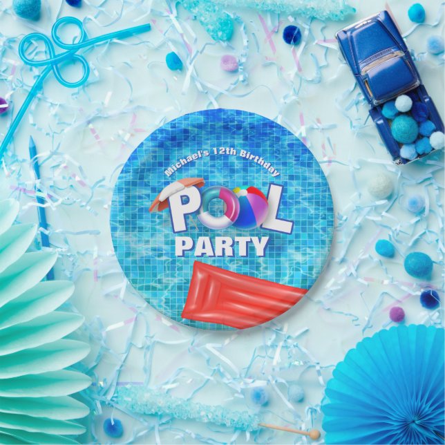 Cooles Summer Pool Party Schwimmen Wasserspass Pappteller (Party)