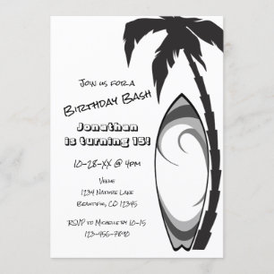 Cooles Surfbrett und Palmenbaumsurfen Geburtstag Einladung