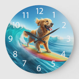 Cooles Surfen Goldener Retriever Große Wanduhr