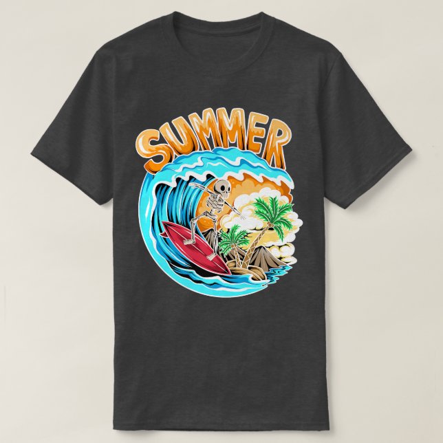 Cooles Surfen Skeleton Surfer Schwimmer Beach Wave T-Shirt (Design vorne)