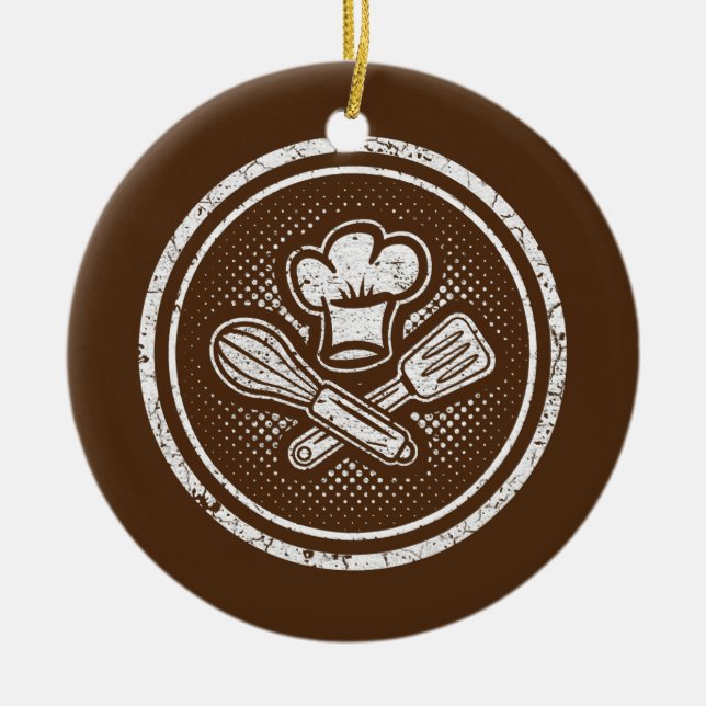 Cooles Symbol für Köche mit Koch und Utensilien Keramik Ornament (Vorne)